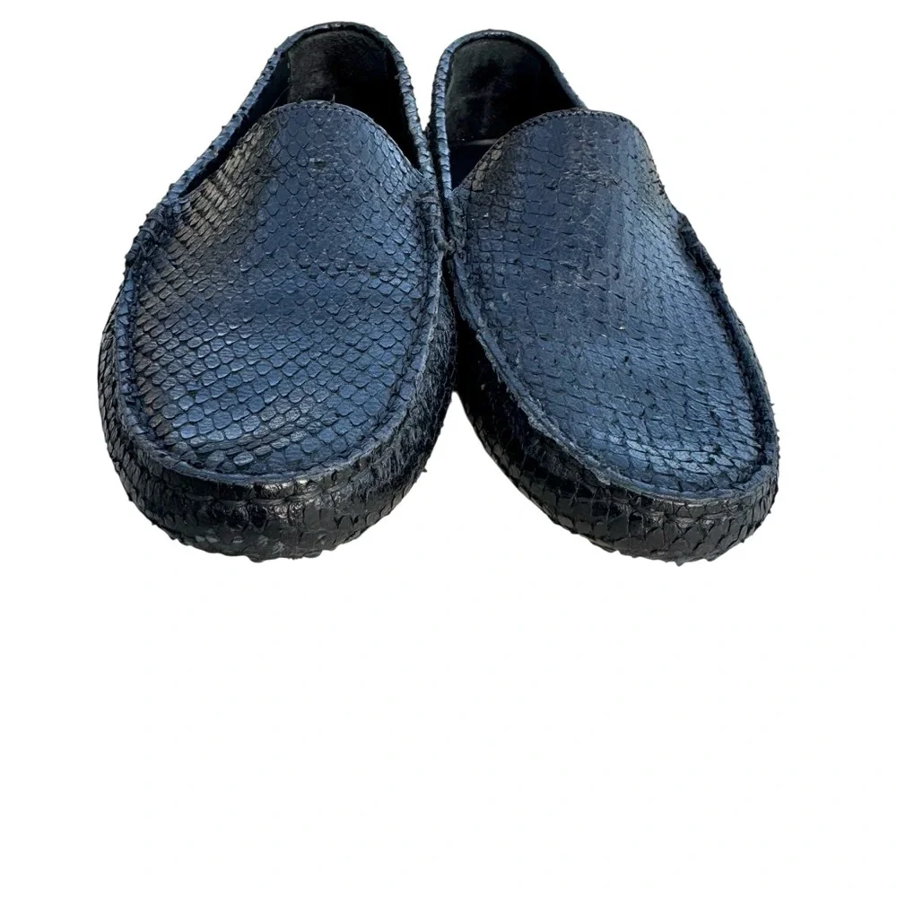 M. Gemi Loafers Black Snakeskin Leather Driver Shoes Mens